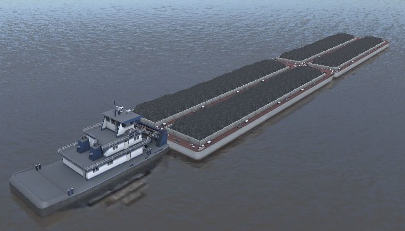 Pusher tug pushing barges 3d model Low-poly 3D model_8