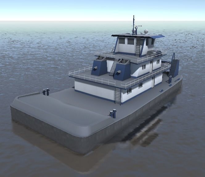 Pusher tug pushing barges 3d model Low-poly 3D model_4
