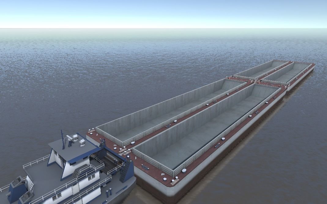 Pusher tug pushing barges 3d model Low-poly 3D model_2