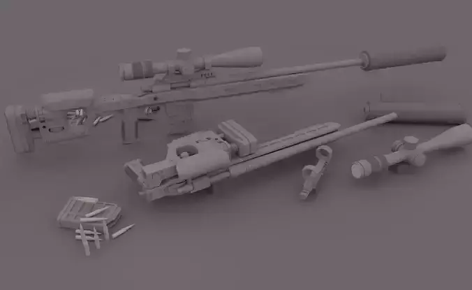 sniper 3d model rifle and accessories