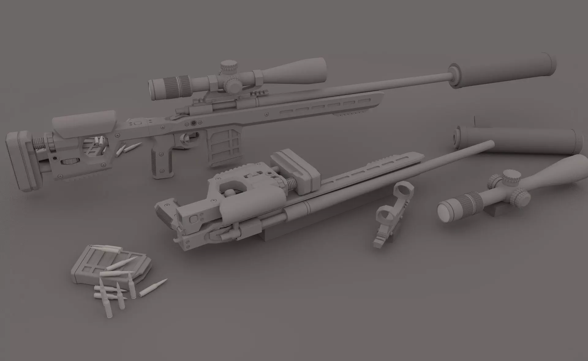 sniper 3d model rifle and accessories 3D model