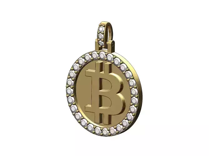 Round bitcoin diamond pendant