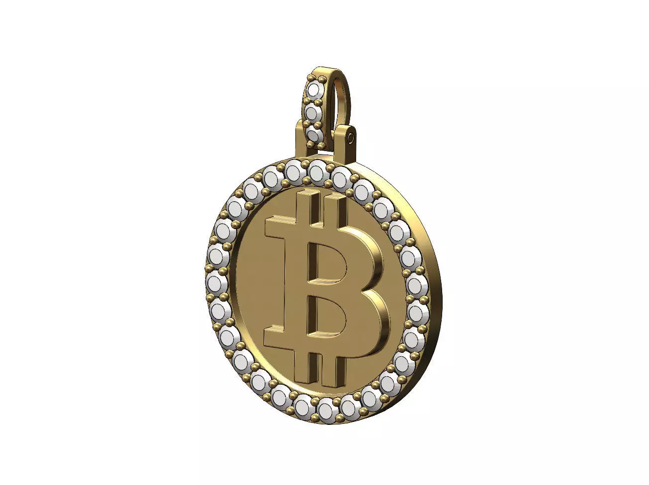 Round bitcoin diamond pendant 3D print model_0