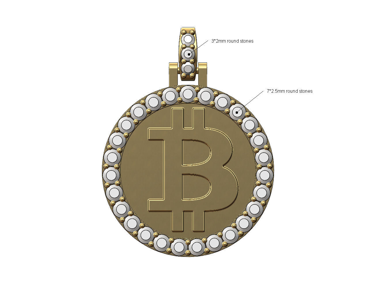 Round bitcoin diamond pendant 3D print model_1