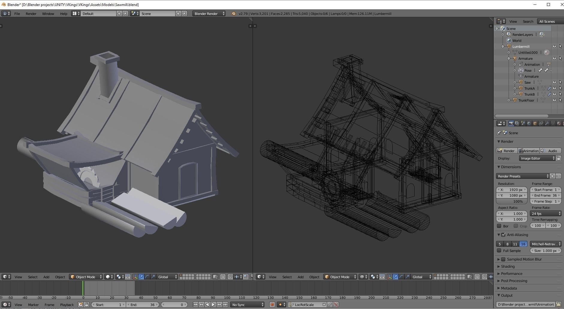 Lowpoly animated fantasy Lumbermill Low-poly 3D model_3