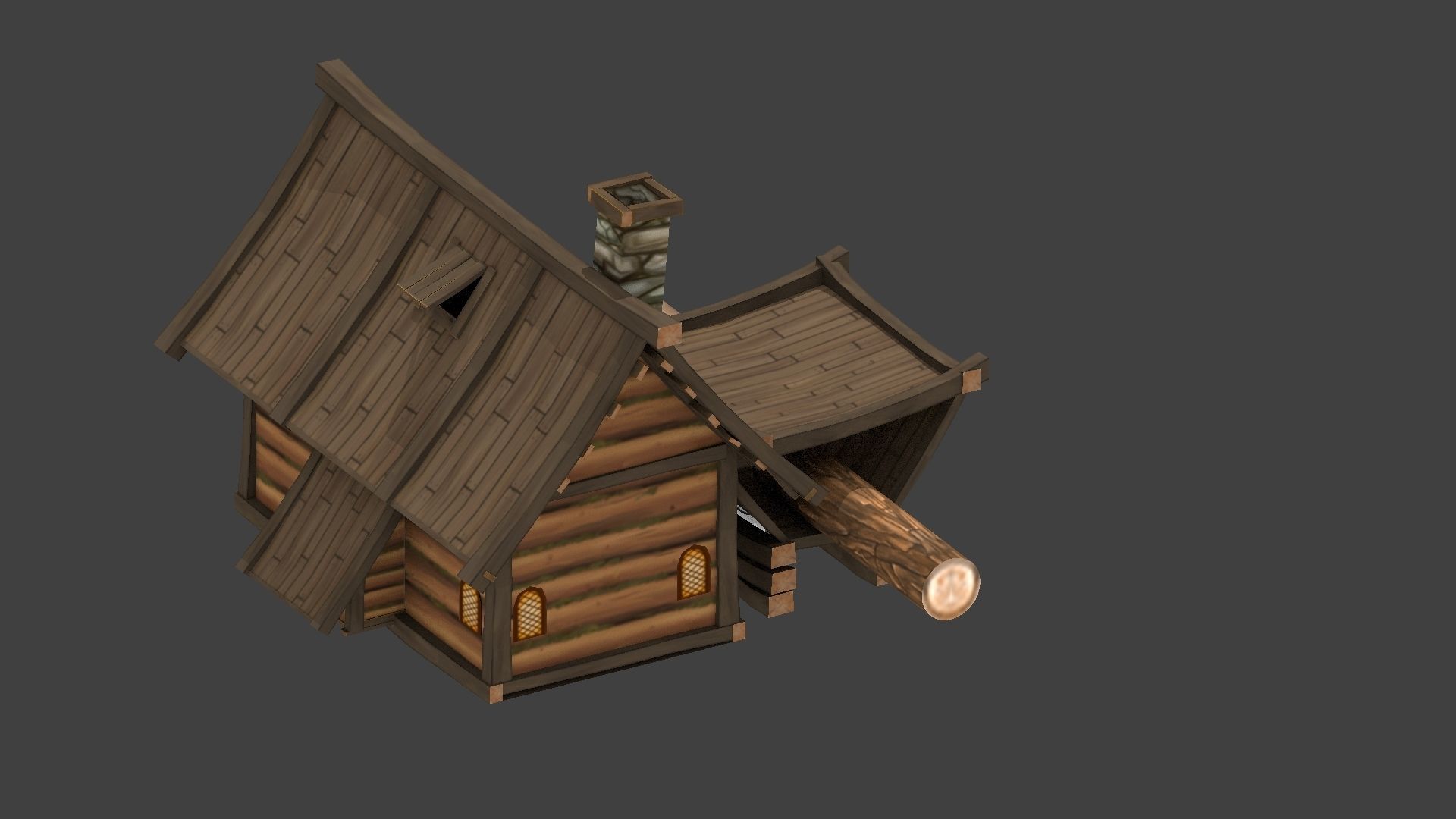 Lowpoly animated fantasy Lumbermill Low-poly 3D model_7