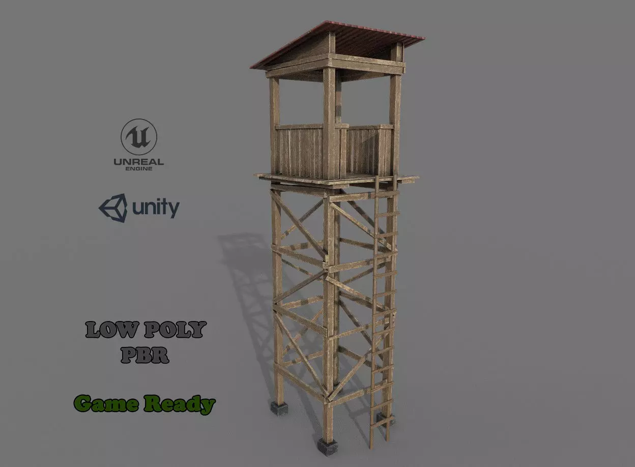 Wooden Guard Tower1 Low-poly 3D model_0