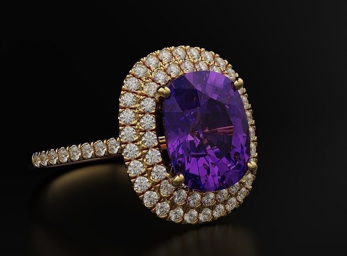 Ring with diamonds and cushion 597 3D print model