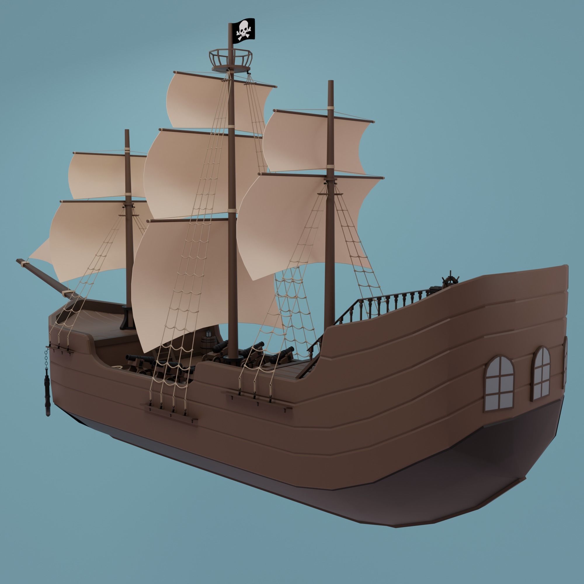 Ship pirate Low-poly 3D model_25