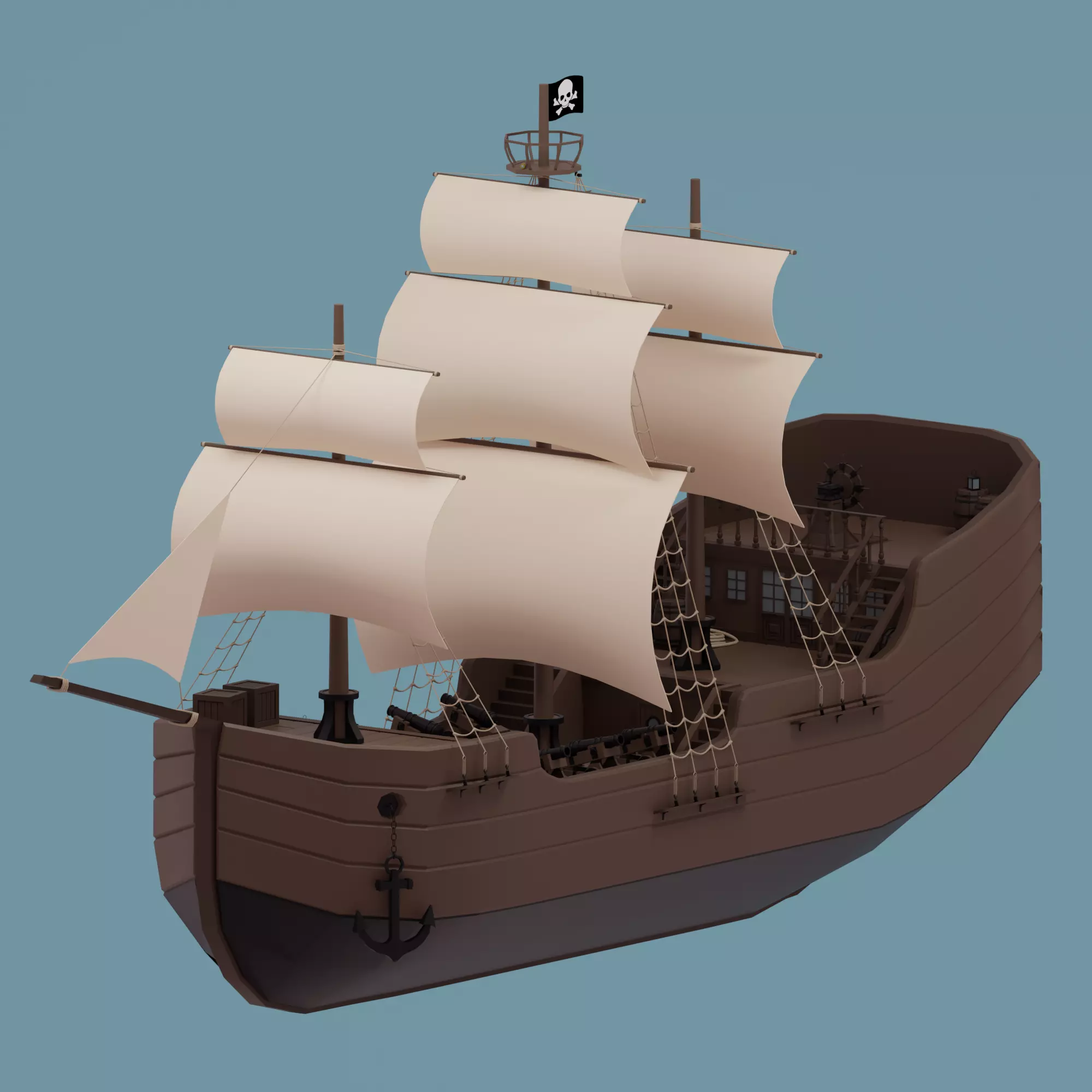 Ship pirate Low-poly 3D model_0