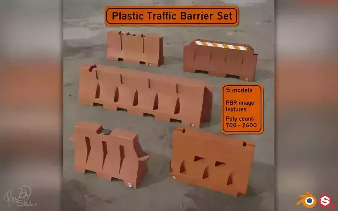 Plastic Traffic Barriers Pack 3D model