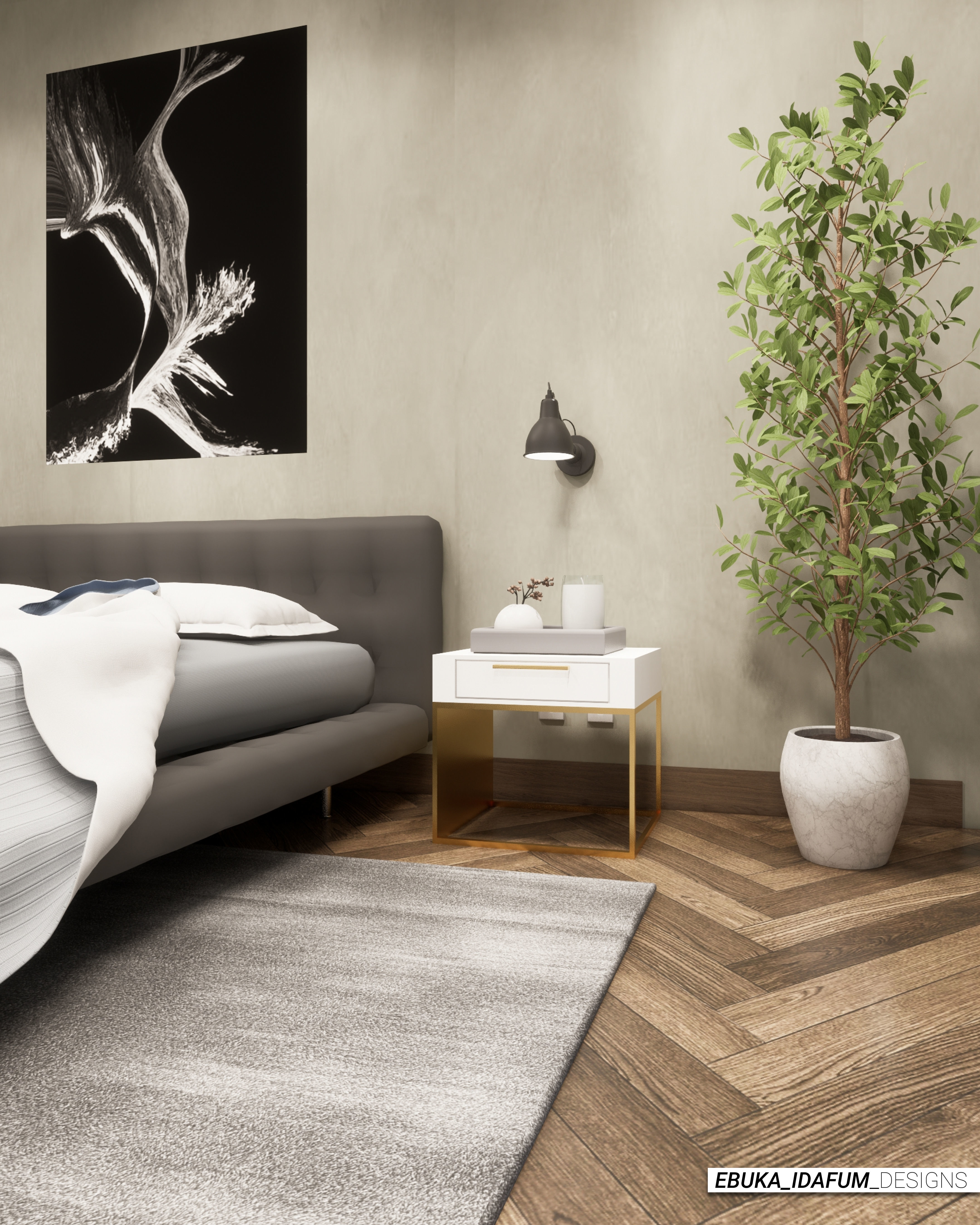 Minimal Bedroom Low-poly 3D model_1