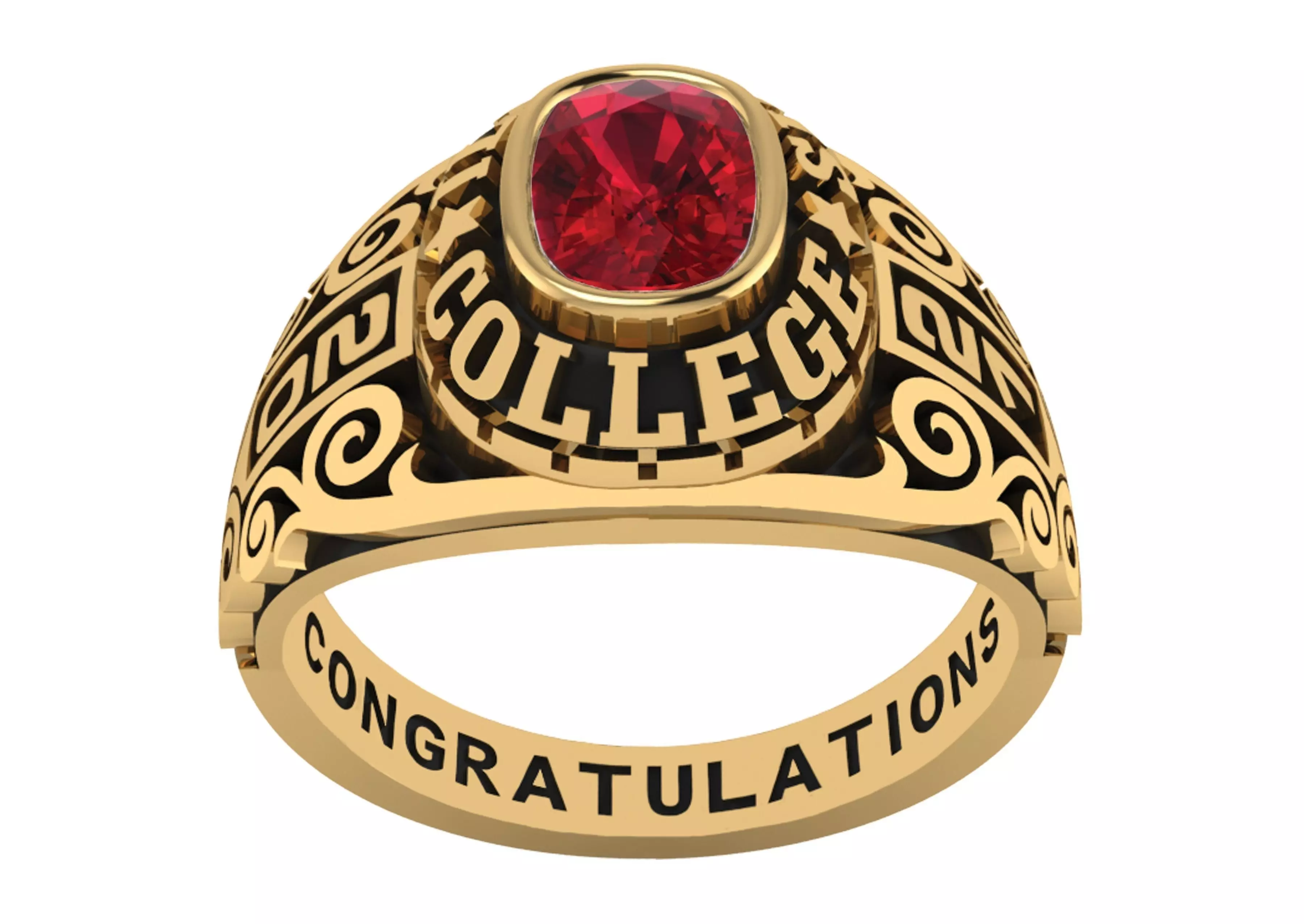 Personalized Class Ring 12 - Cushion Marqui Gem 3D print model_0