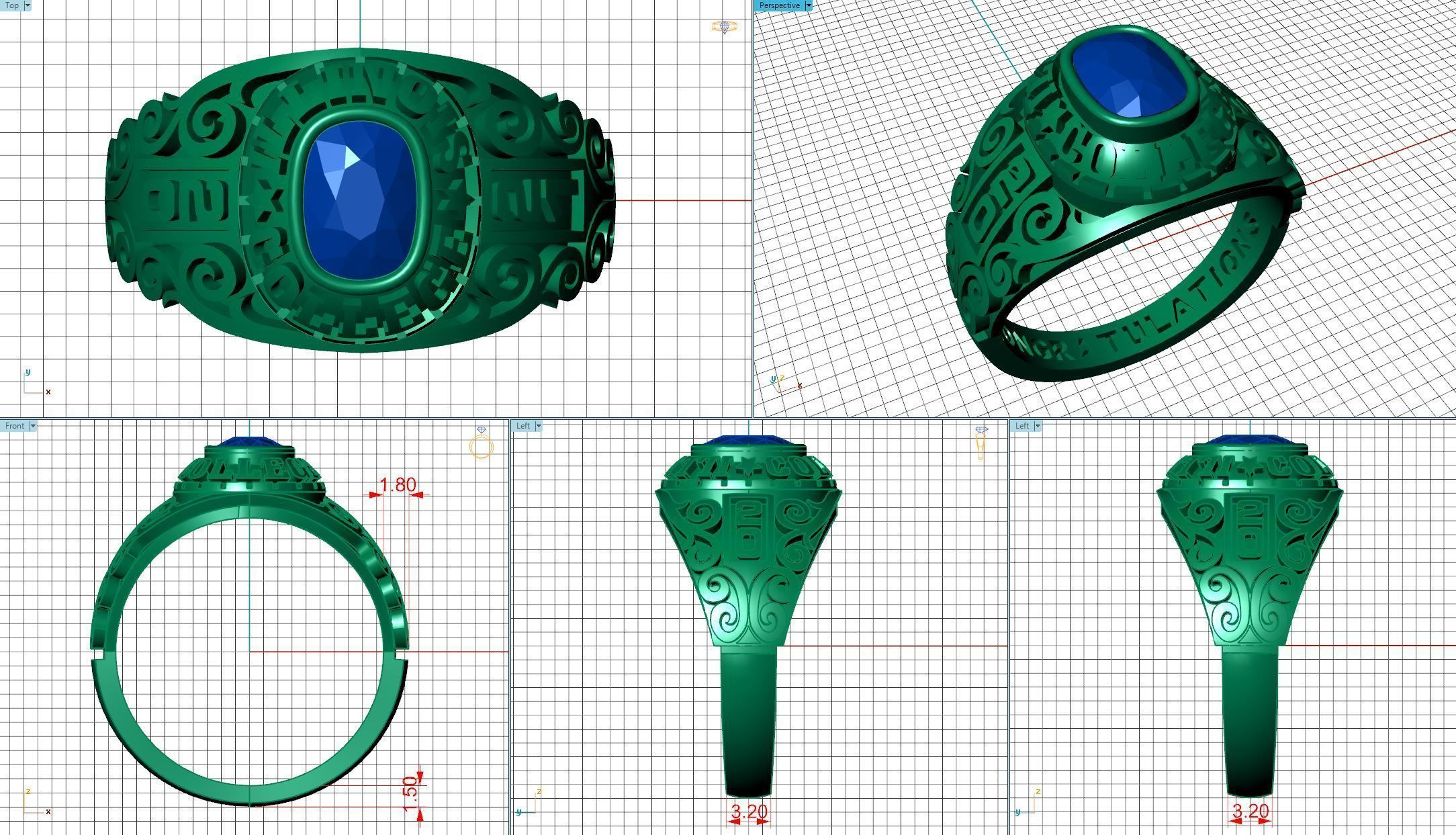 Personalized Class Ring 12 - Cushion Marqui Gem 3D print model_4