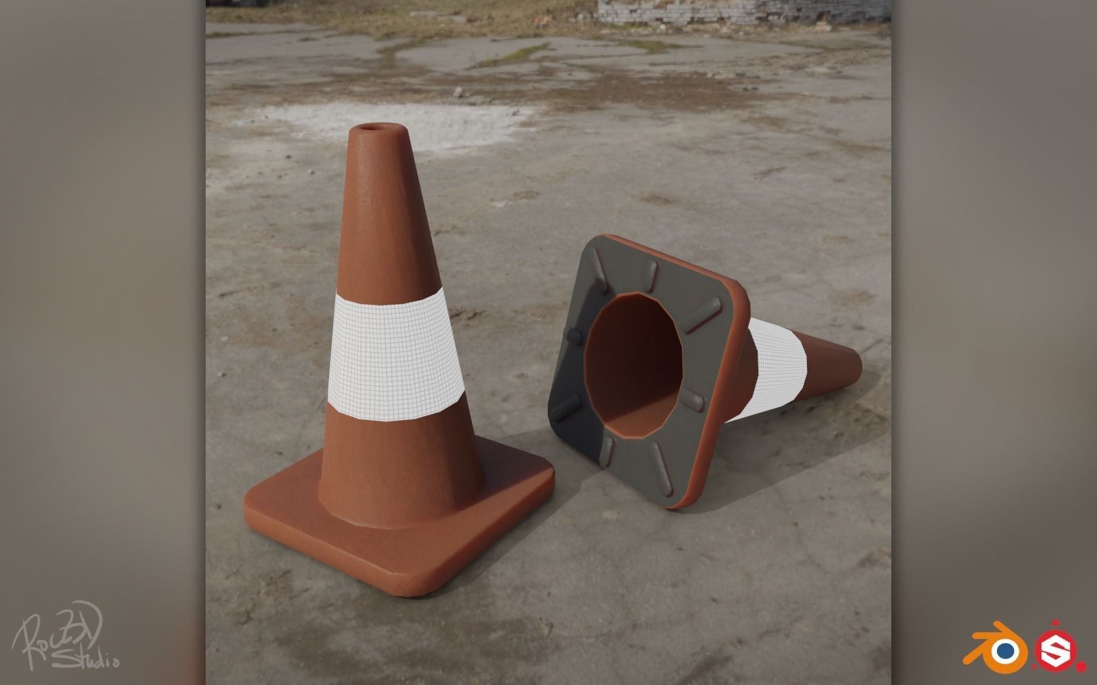Road Cones and Pylons Pack 3D model_2