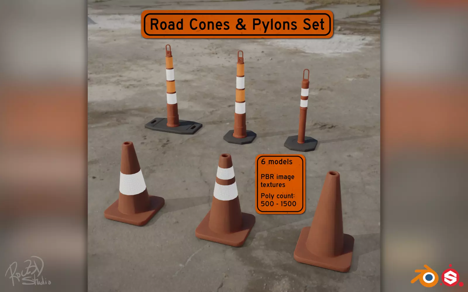 Road Cones and Pylons Pack 3D model_0