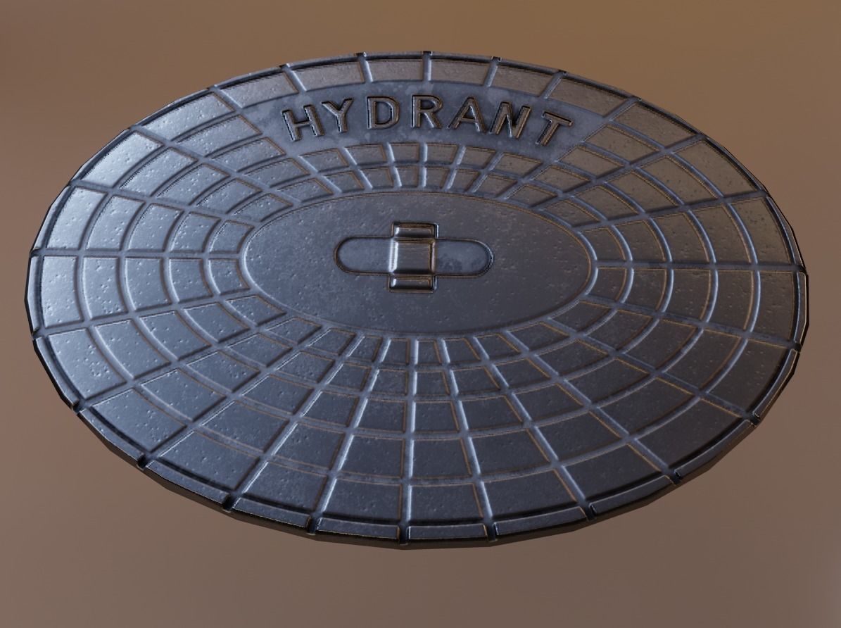 Sewer Cover 2 Hydranten Low-Poly Low-poly 3D model_4