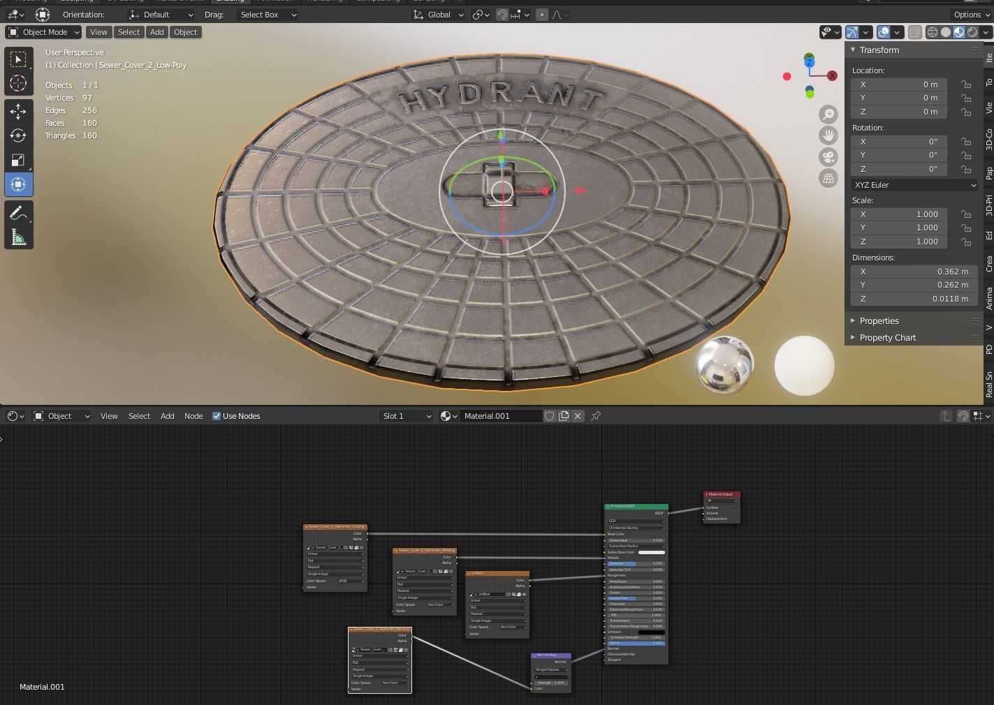 Sewer Cover 2 Hydranten Low-Poly Low-poly 3D model_3