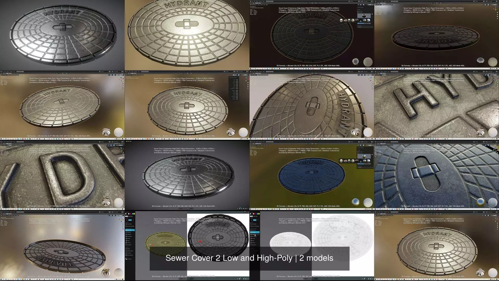 Sewer Cover 2 Low and High-Poly 3D Model Collection_0