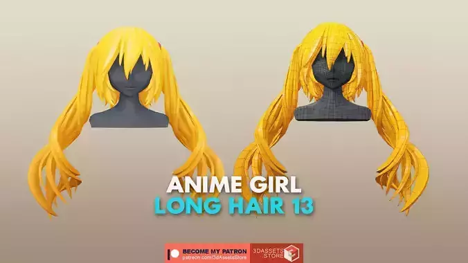 Character - Anime Girl Long Hair 13 Low-poly 3D model