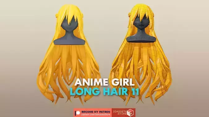 Character - Anime Girl Long Hair 11 Low-poly 3D model