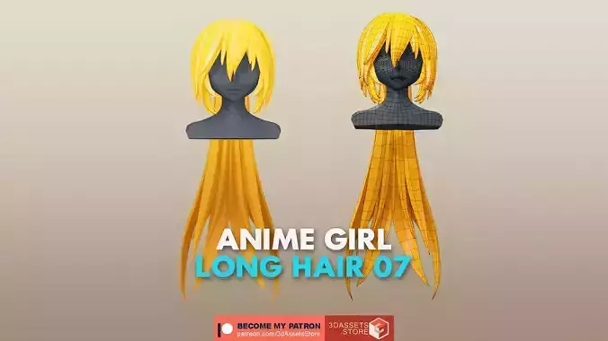 Character - Anime Girl Long Hair 07 Low-poly 3D model