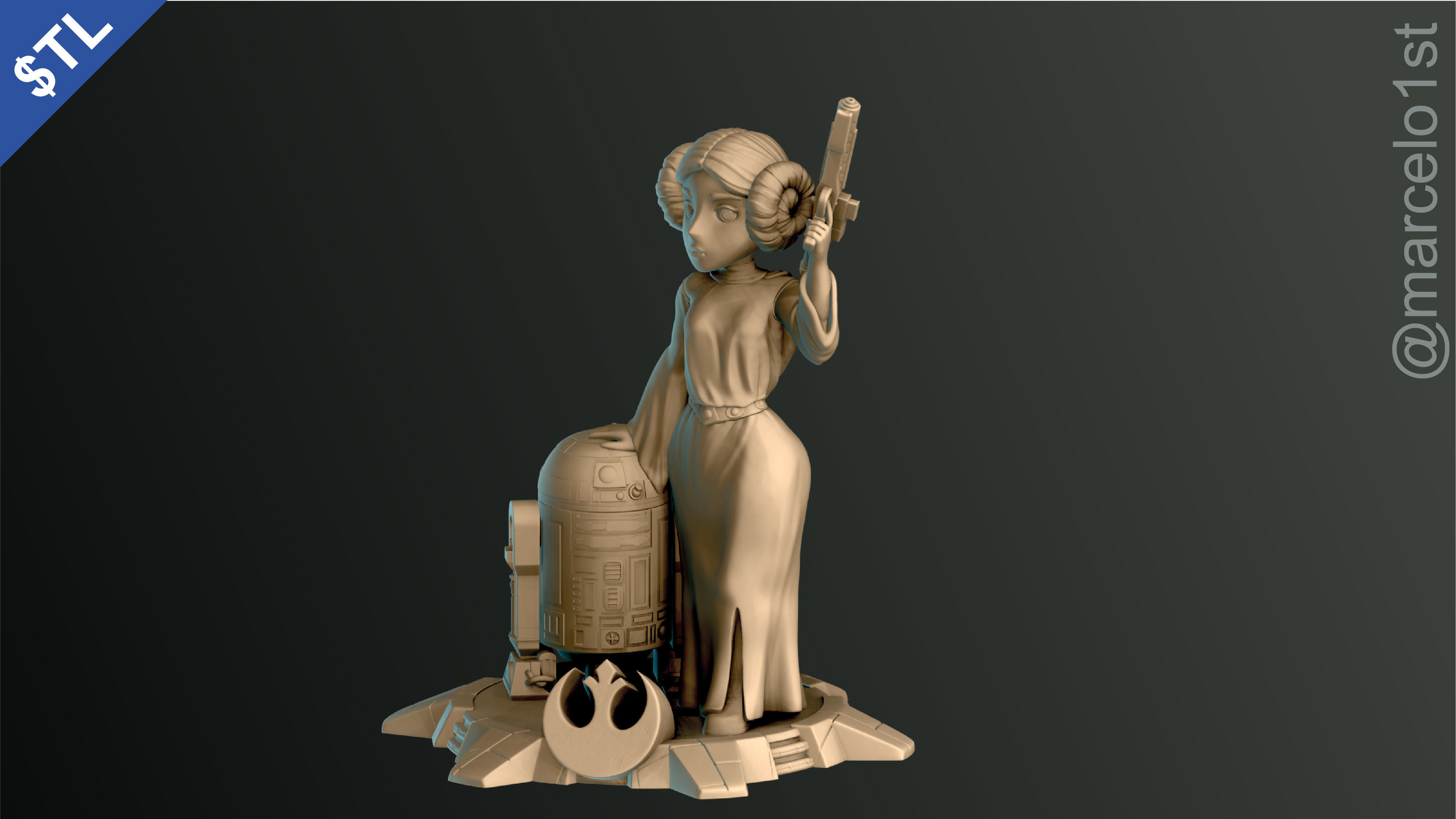 Princess Leia and R2D2 3D print model_19