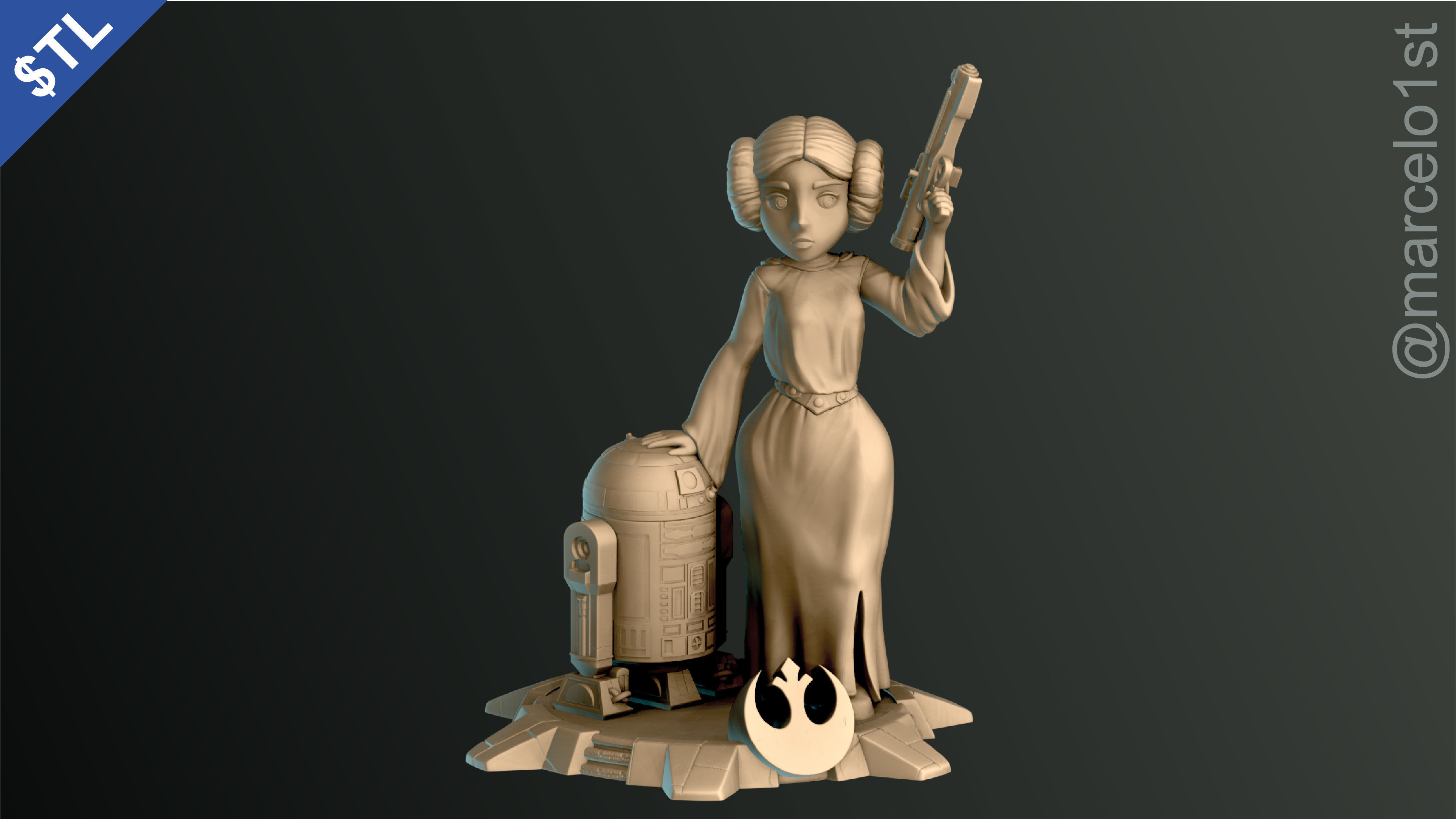 Princess Leia and R2D2 3D print model_22