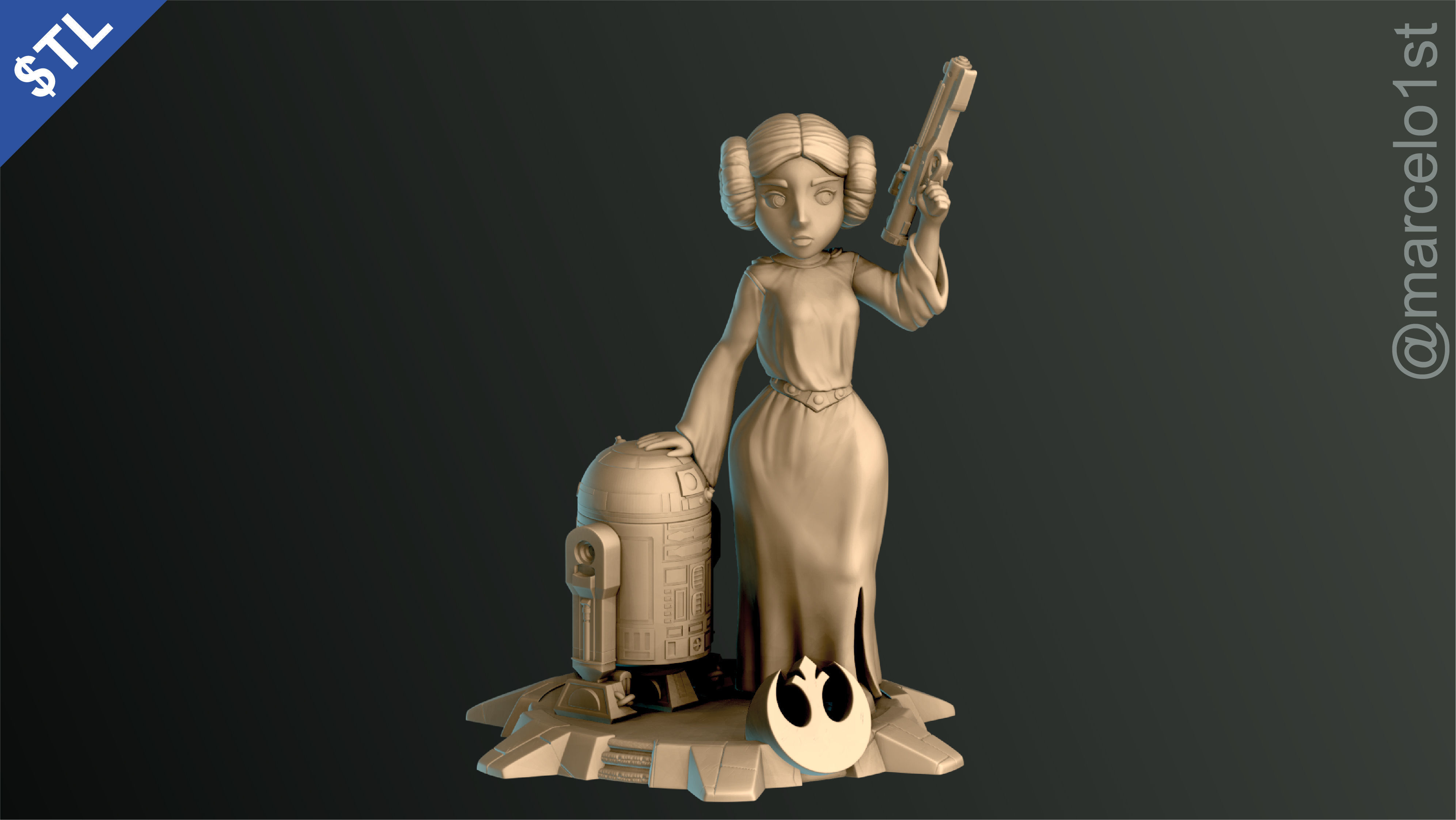 Princess Leia and R2D2 3D print model_5
