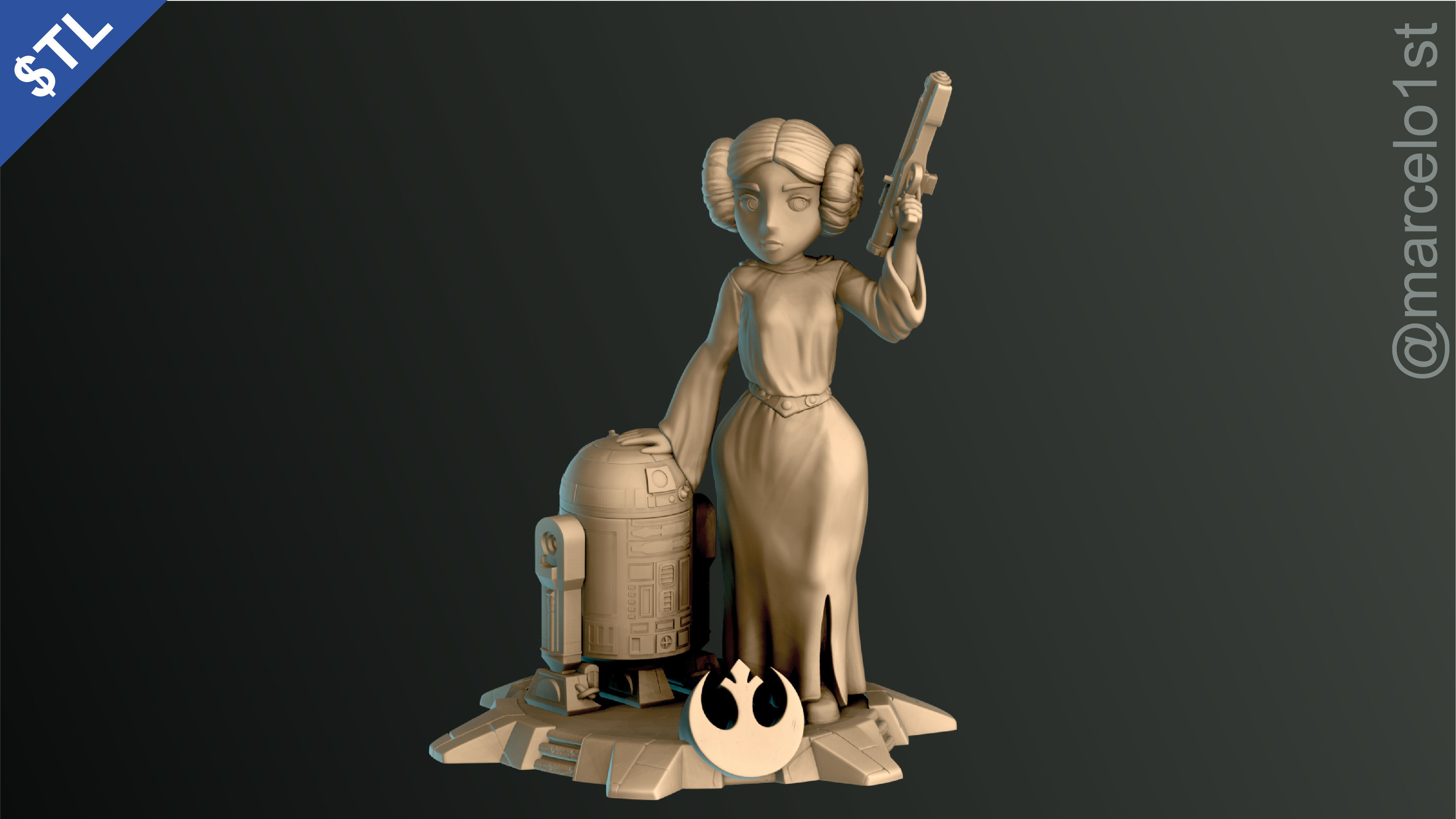 Princess Leia and R2D2 3D print model_21
