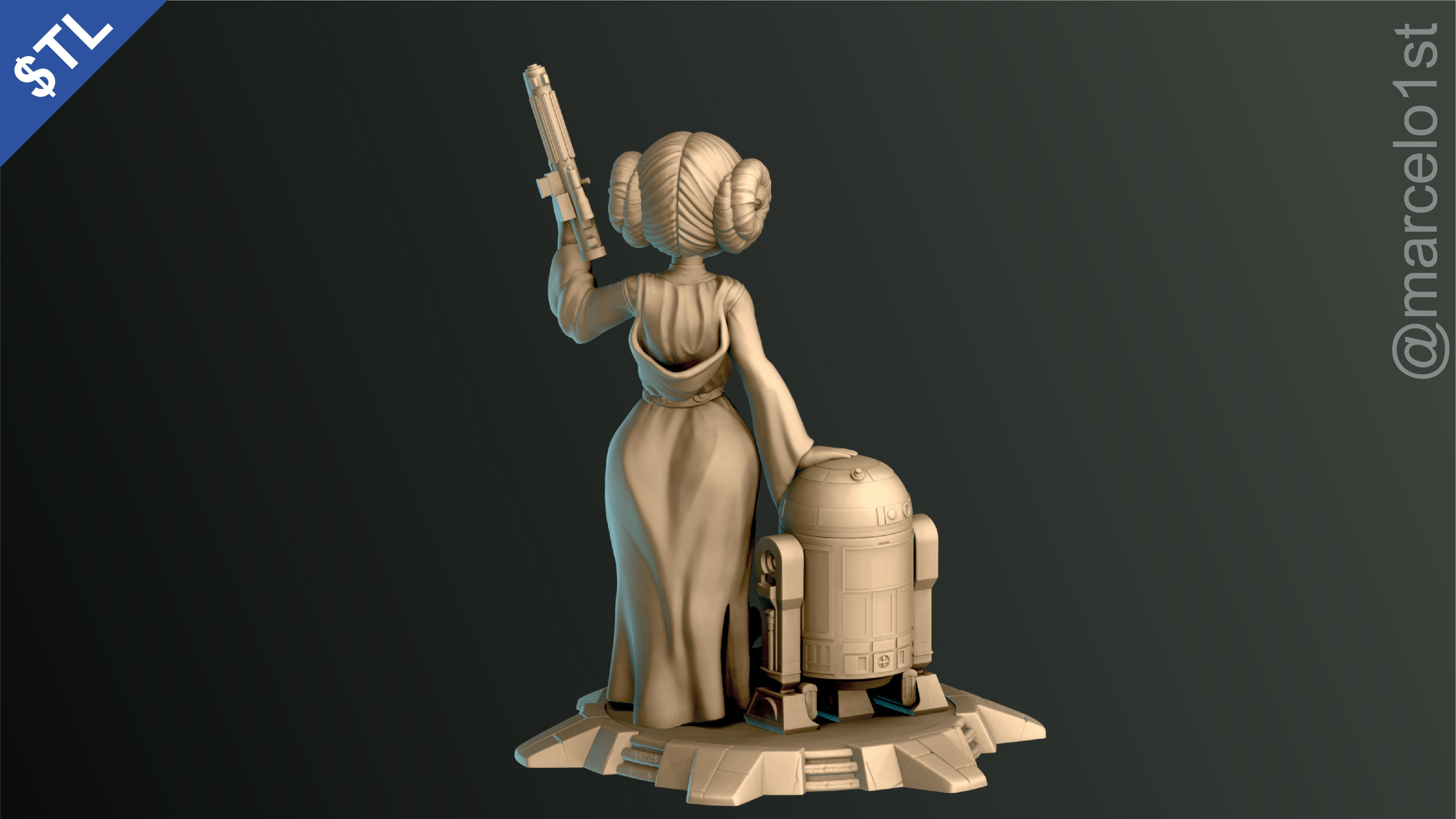 Princess Leia and R2D2 3D print model_13