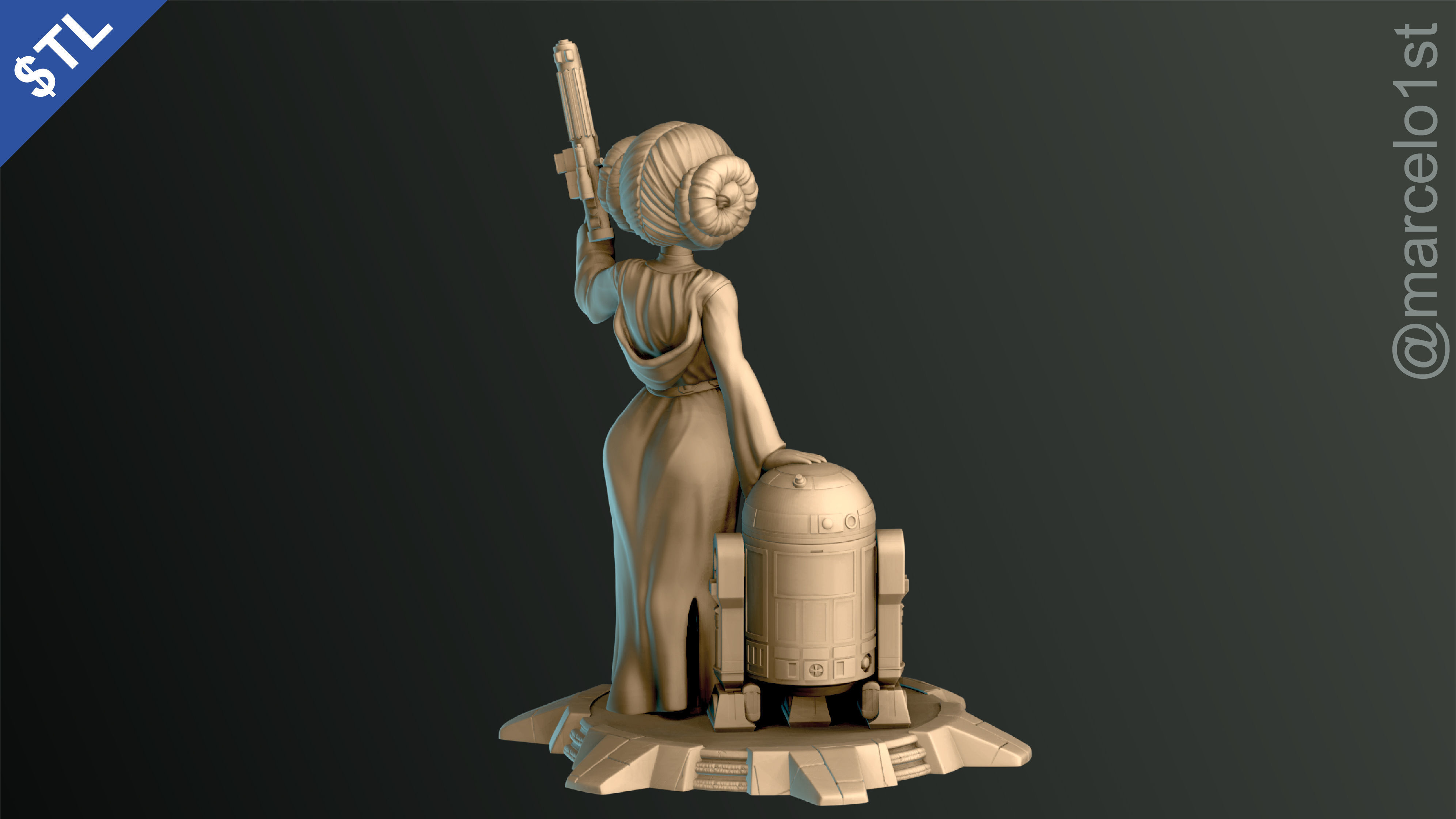 Princess Leia and R2D2 3D print model_12