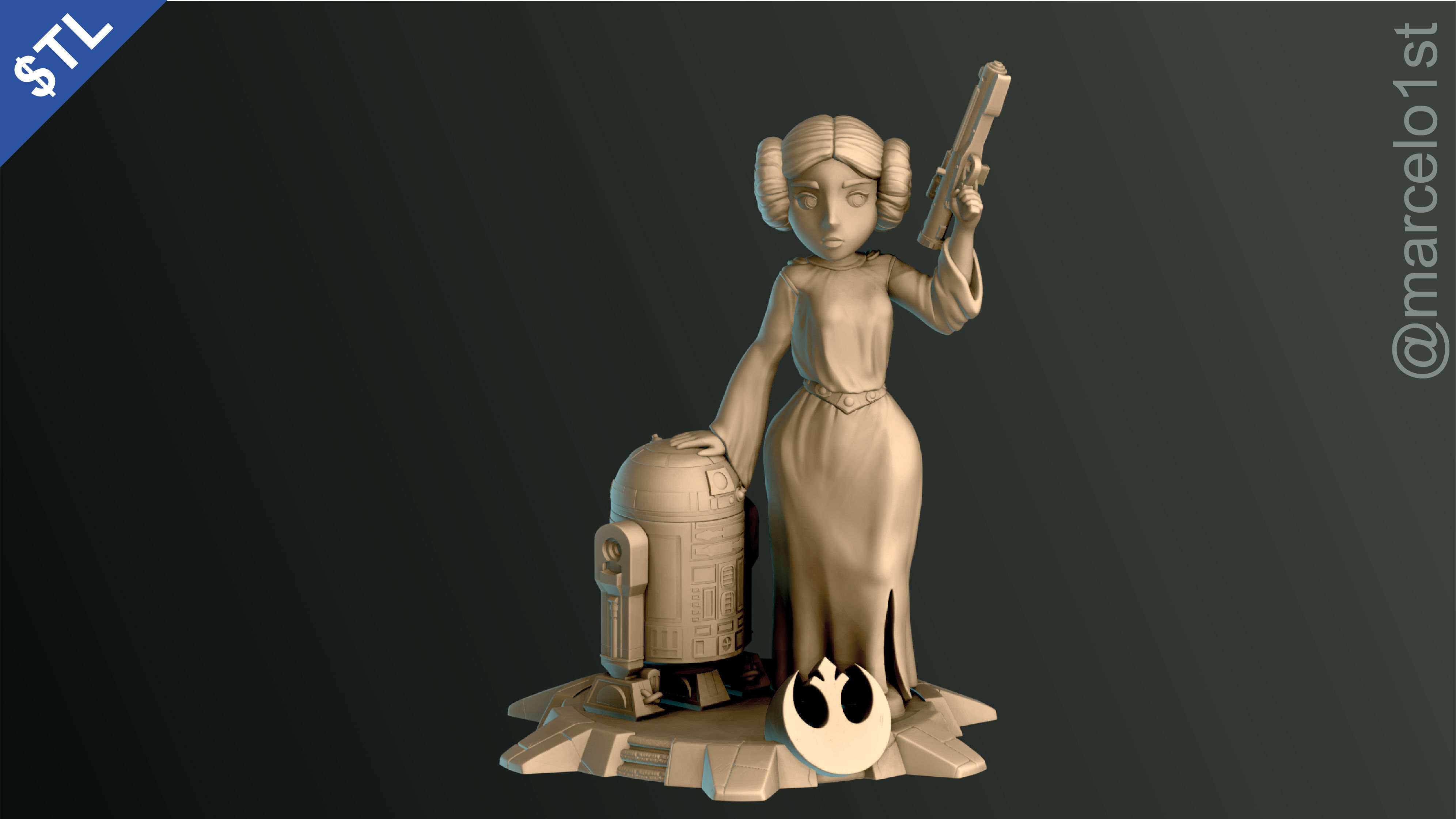 Princess Leia and R2D2 3D print model_23