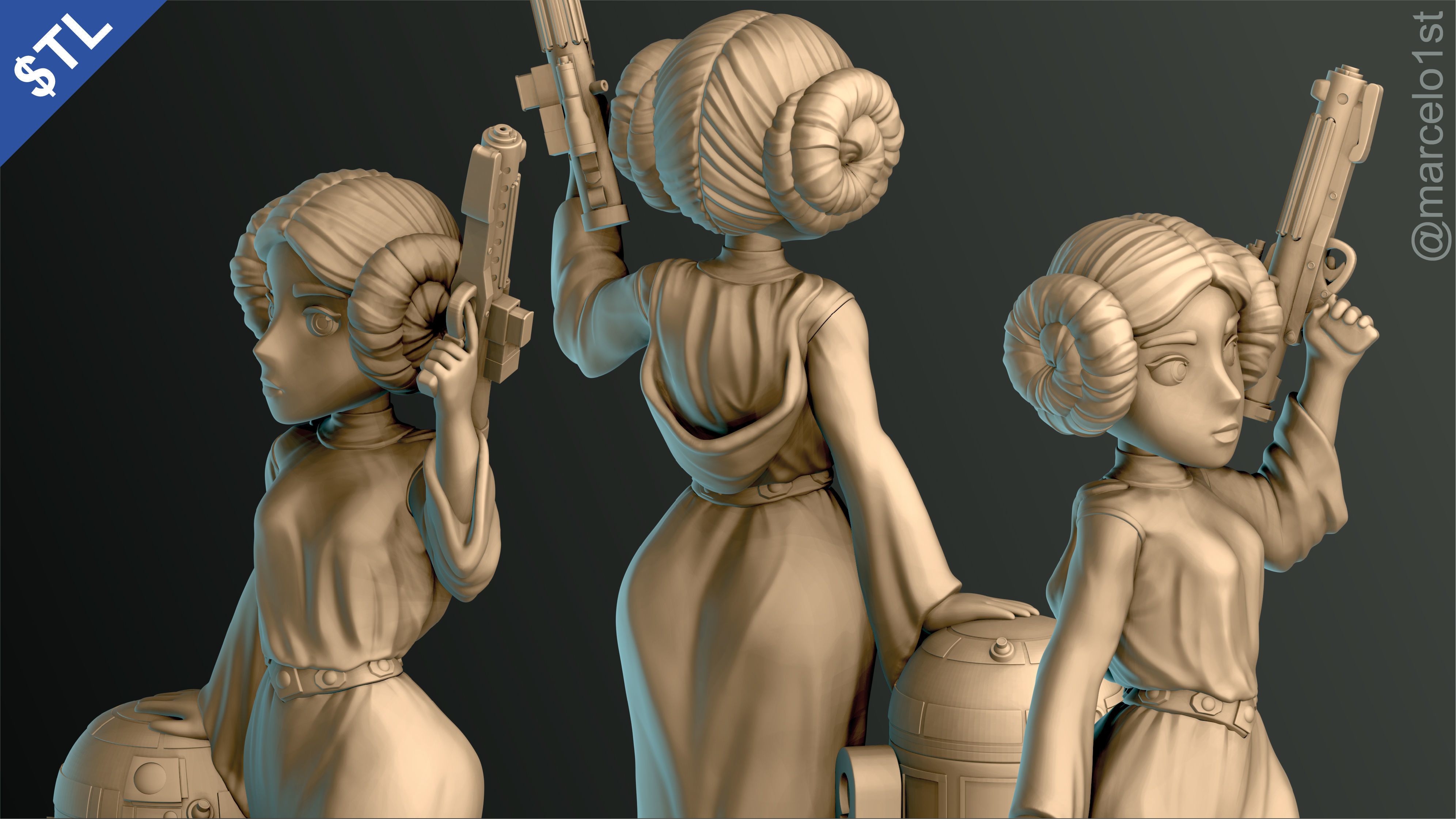 Princess Leia and R2D2 3D print model_1