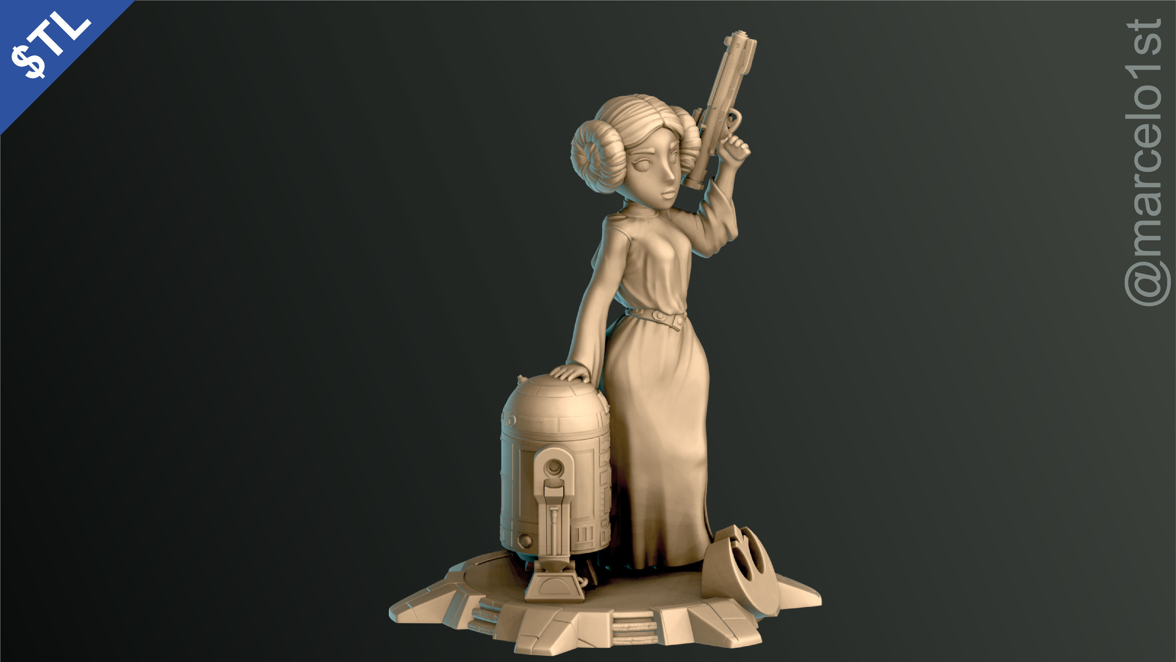 Princess Leia and R2D2 3D print model_8