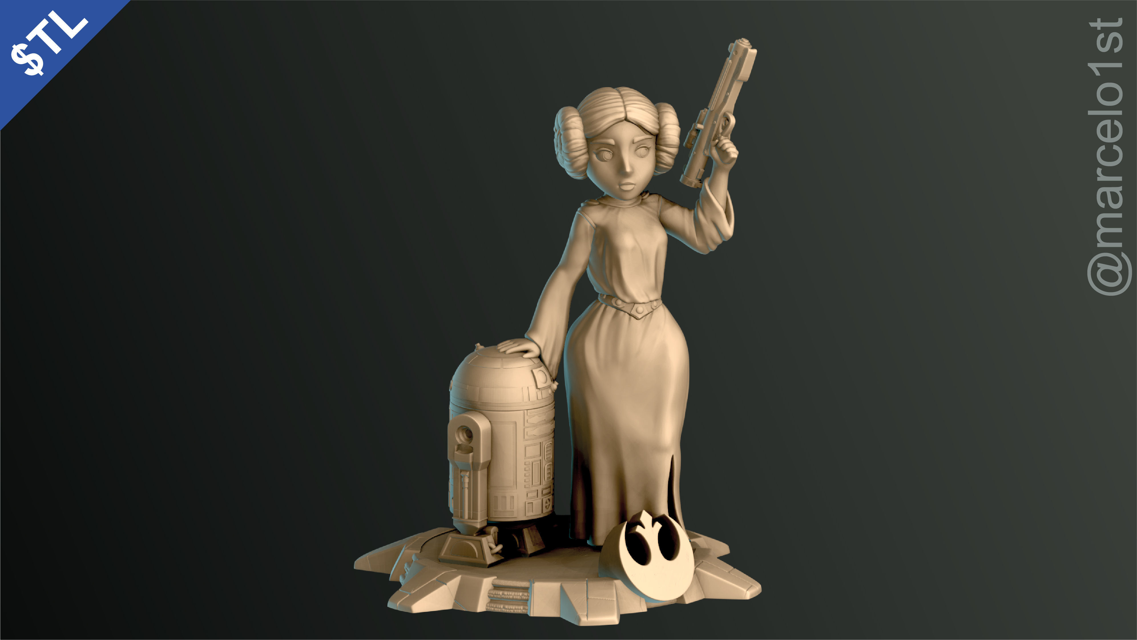 Princess Leia and R2D2 3D print model_6