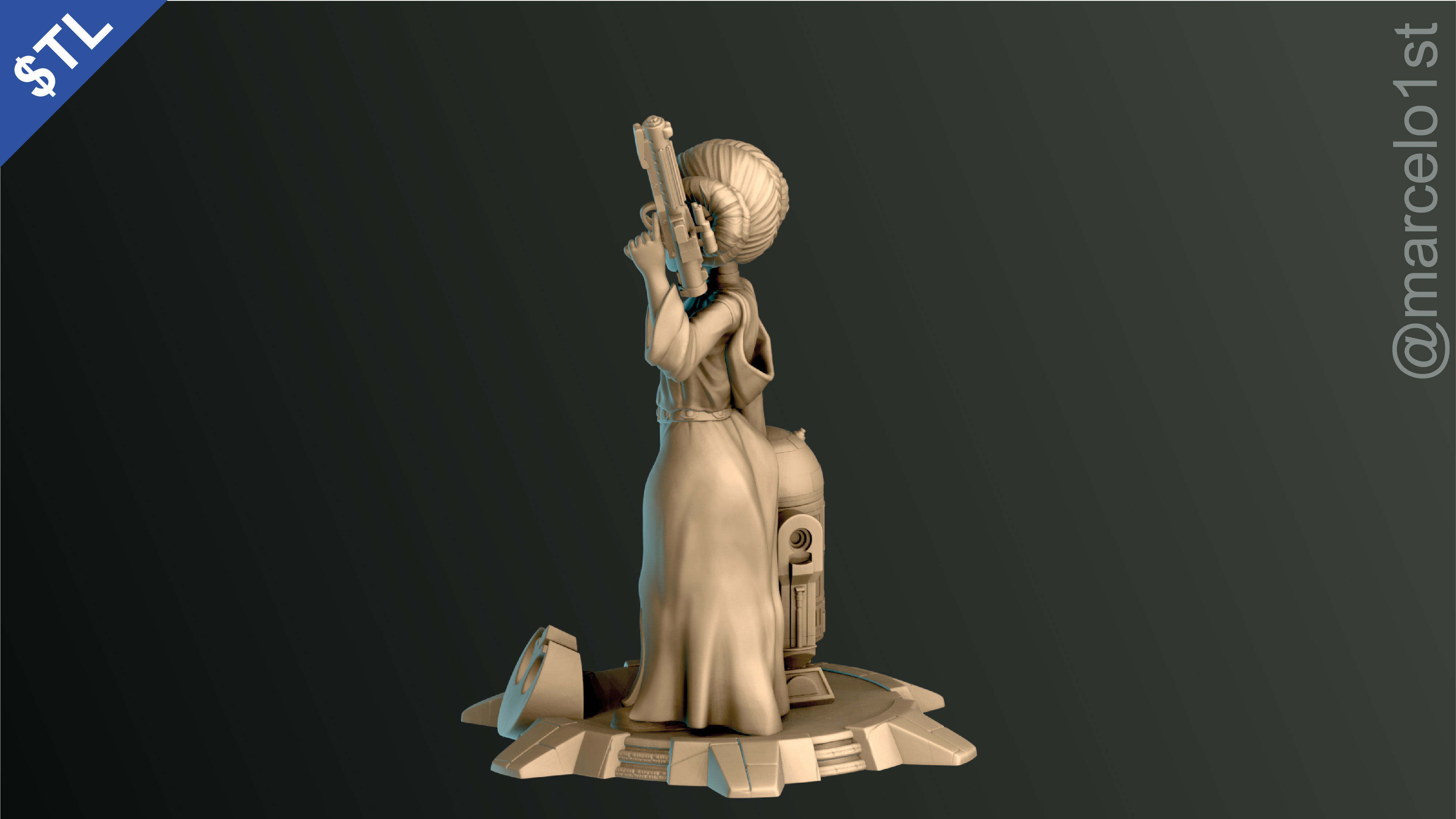 Princess Leia and R2D2 3D print model_16