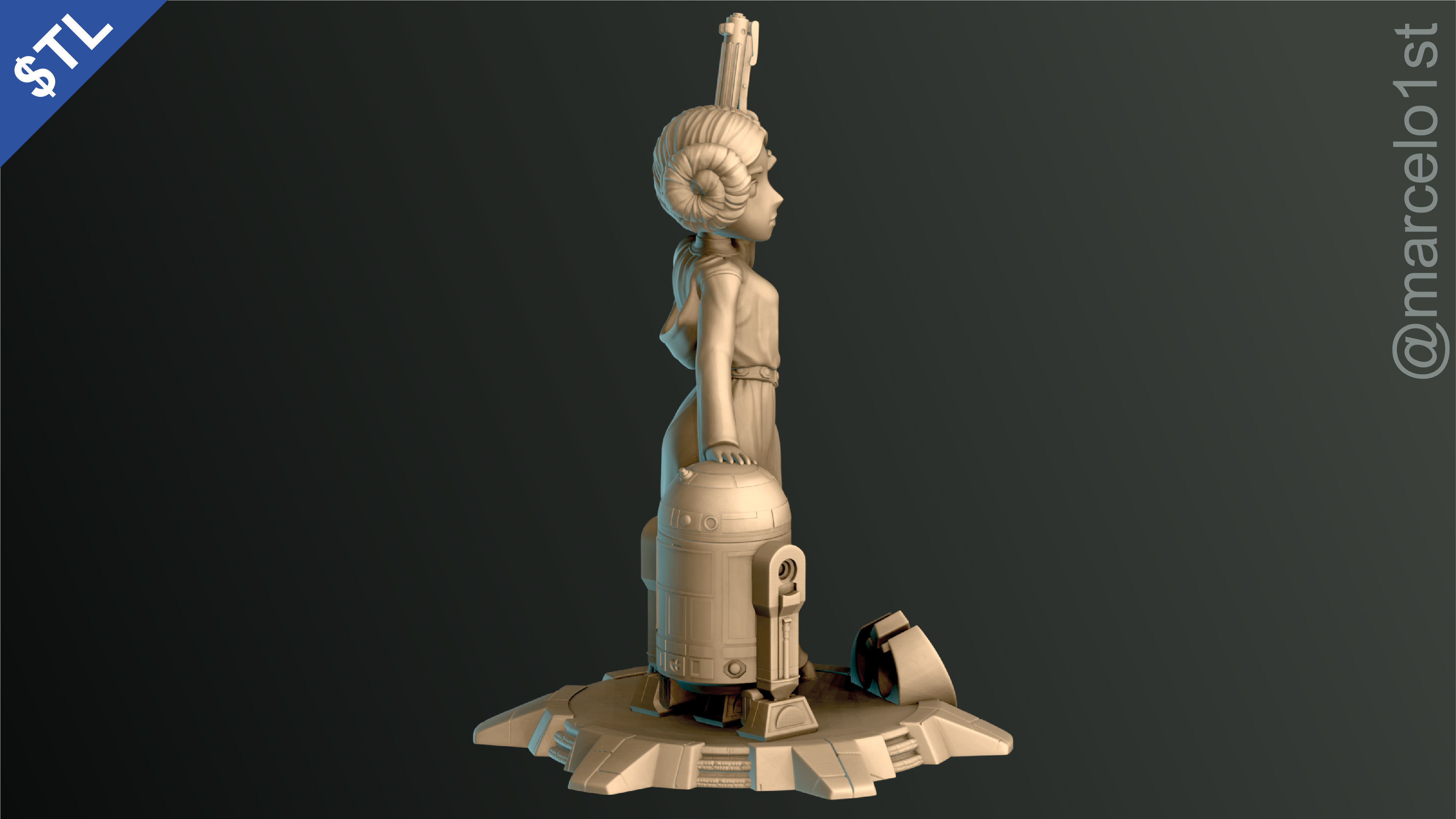 Princess Leia and R2D2 3D print model_10