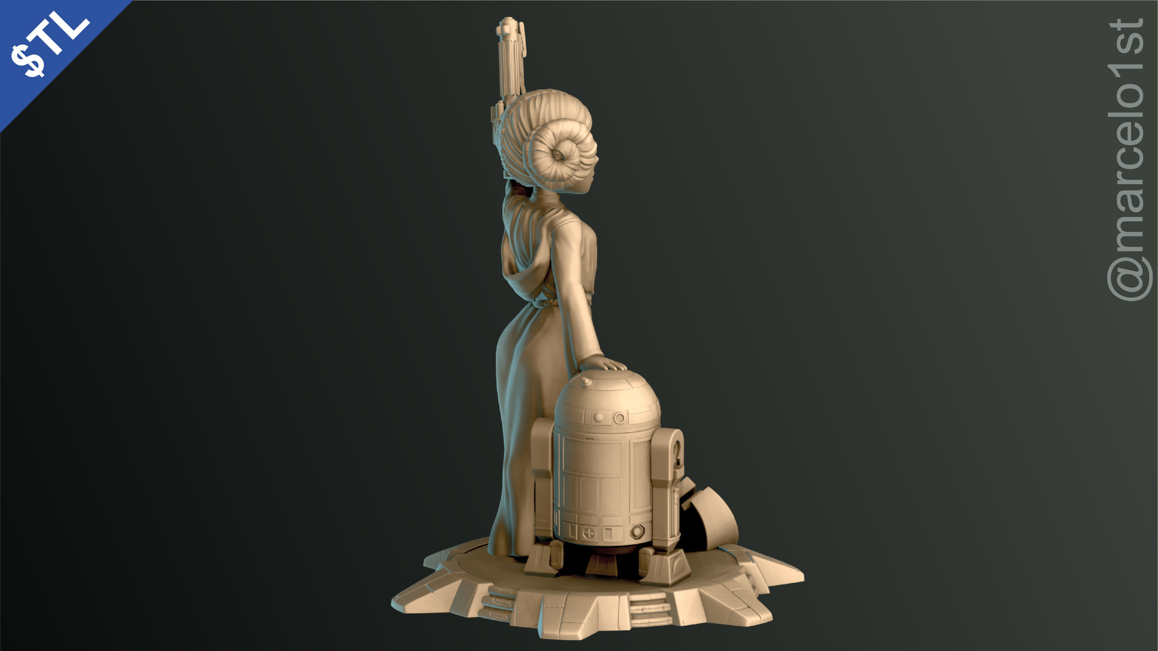 Princess Leia and R2D2 3D print model_11