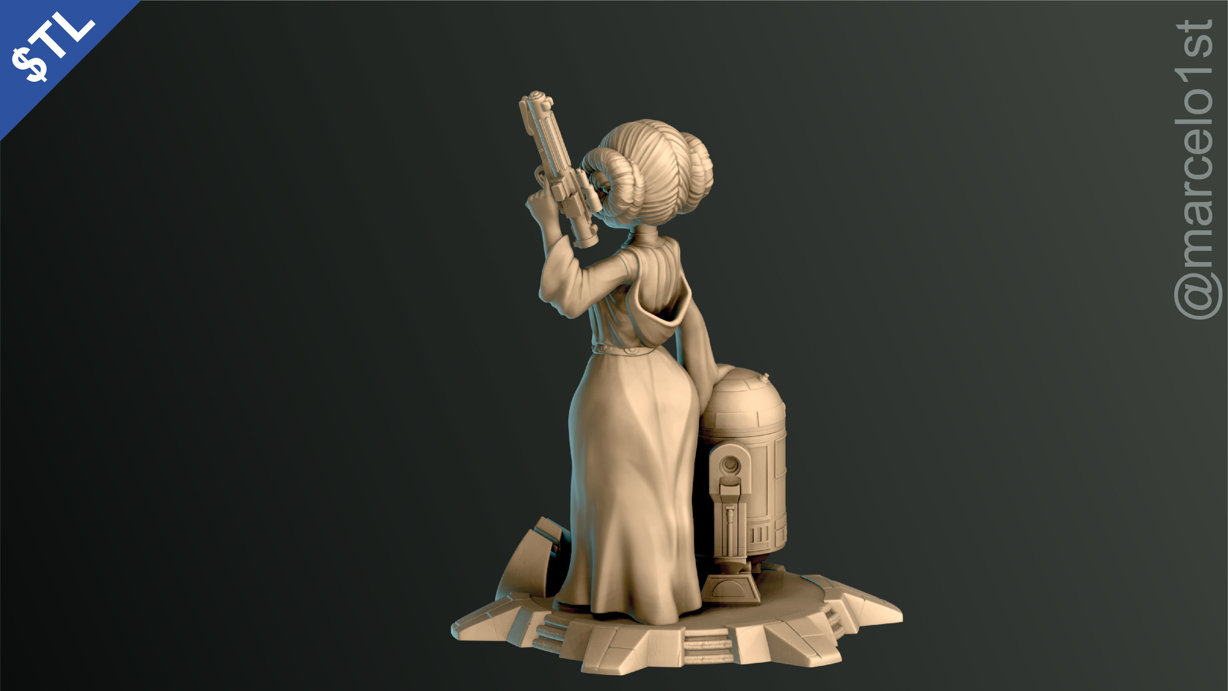 Princess Leia and R2D2 3D print model_15