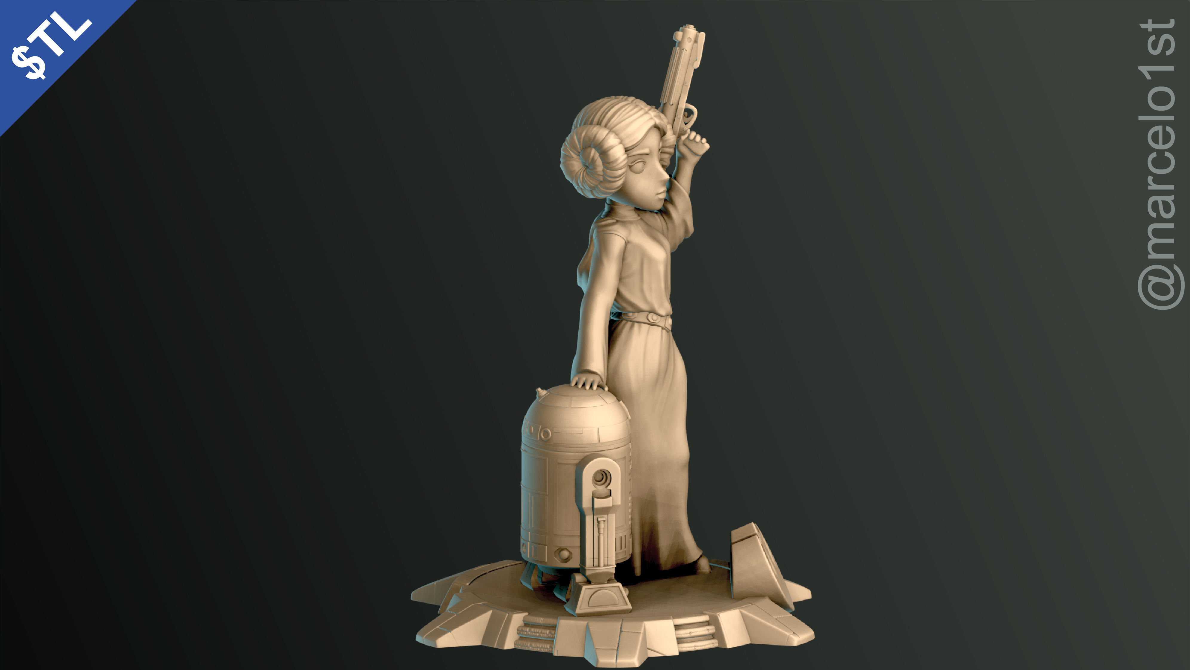 Princess Leia and R2D2 3D print model_9