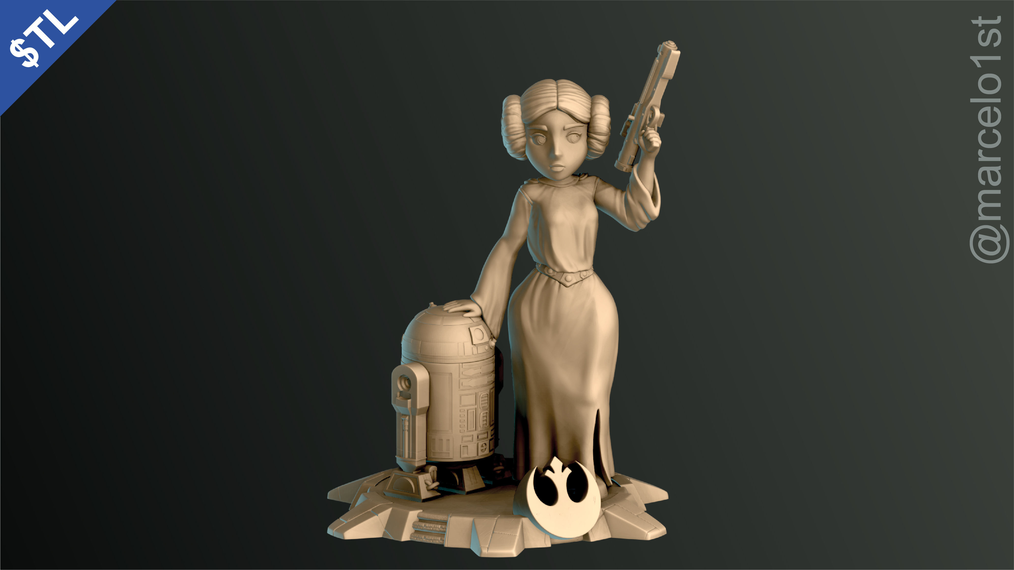Princess Leia and R2D2 3D print model_4