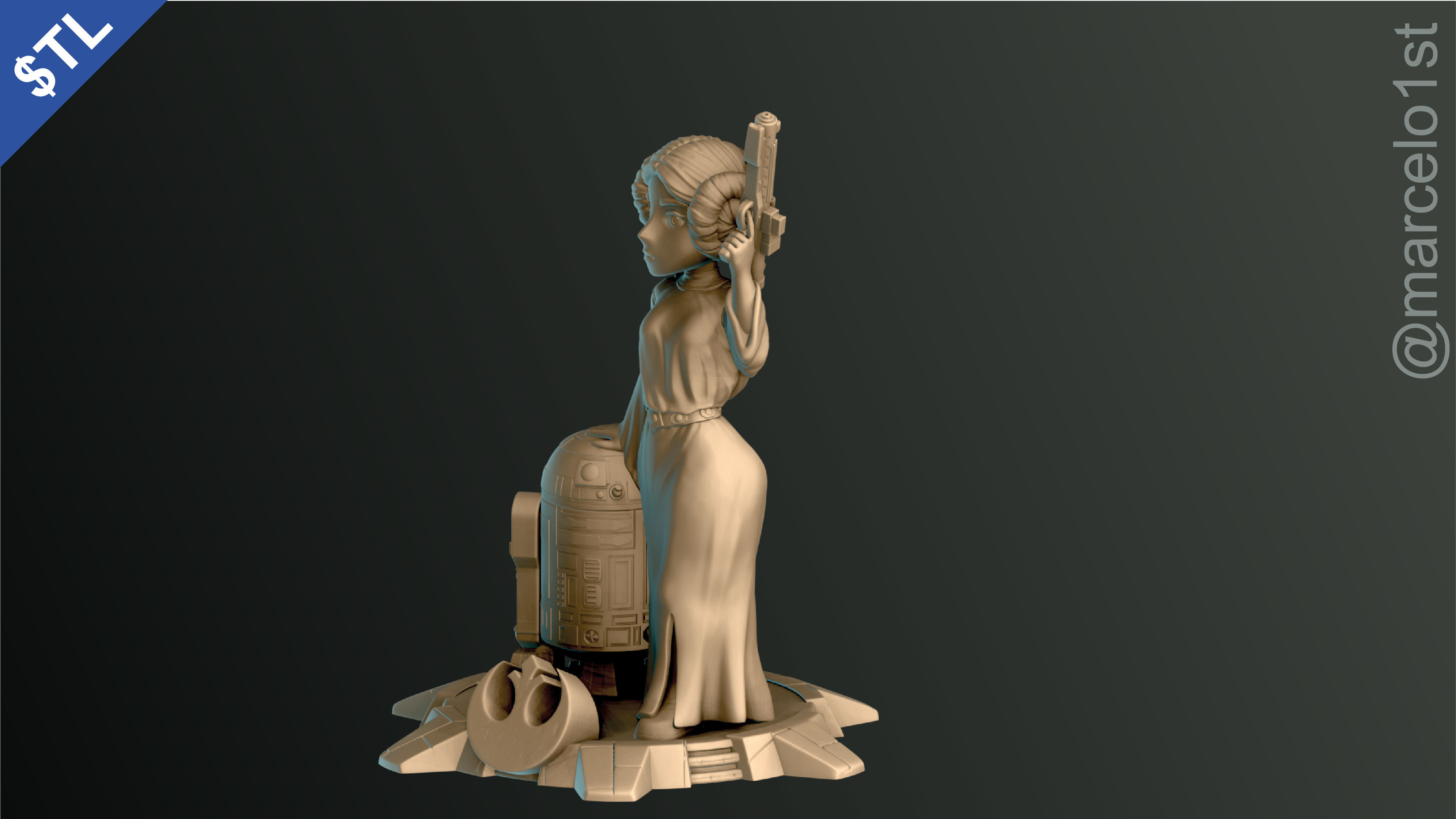 Princess Leia and R2D2 3D print model_18