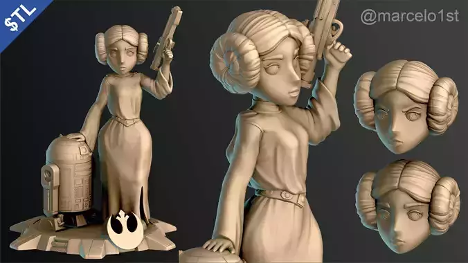Princess Leia and R2D2 3D print model