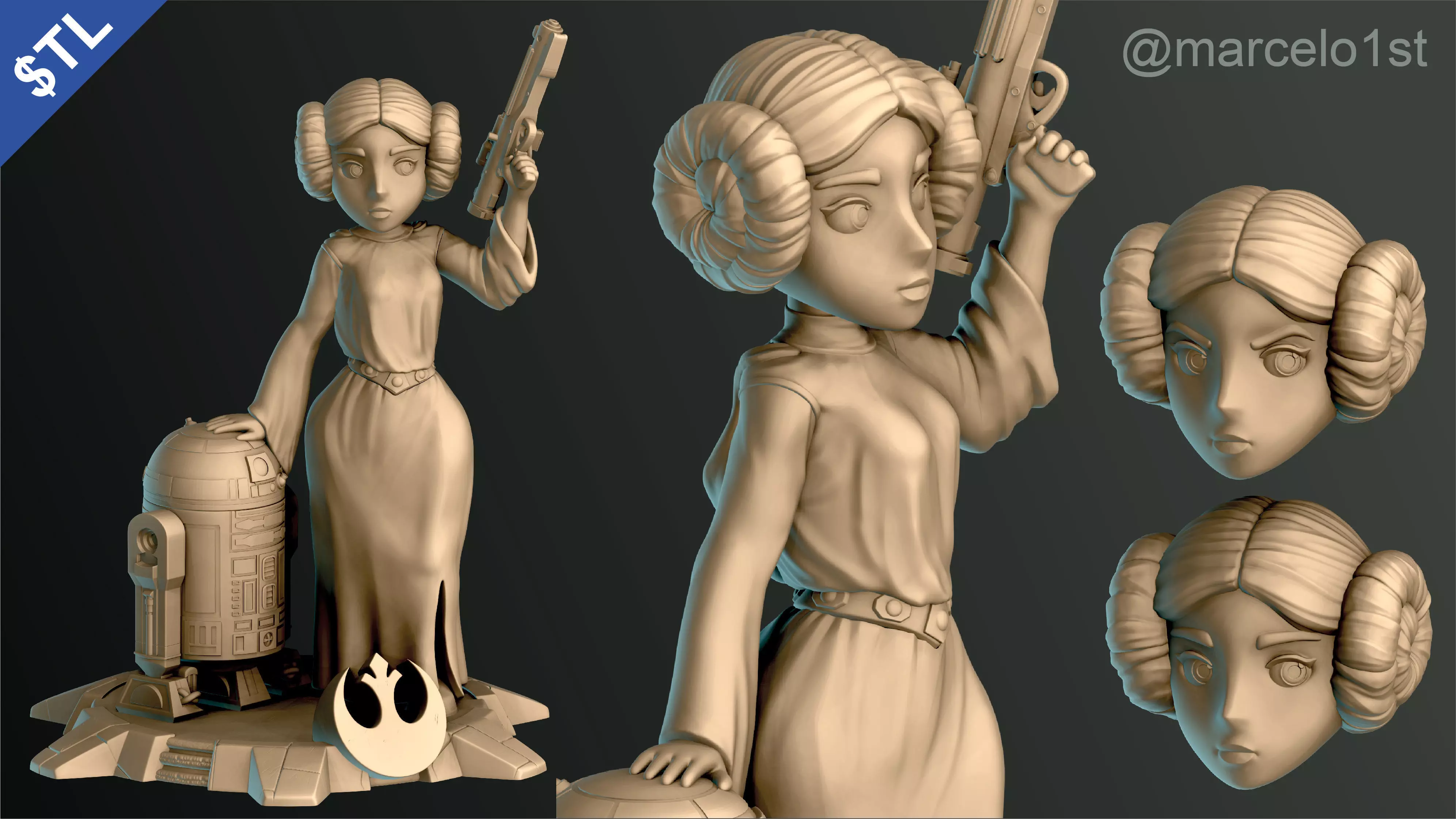 Princess Leia and R2D2 3D print model_0