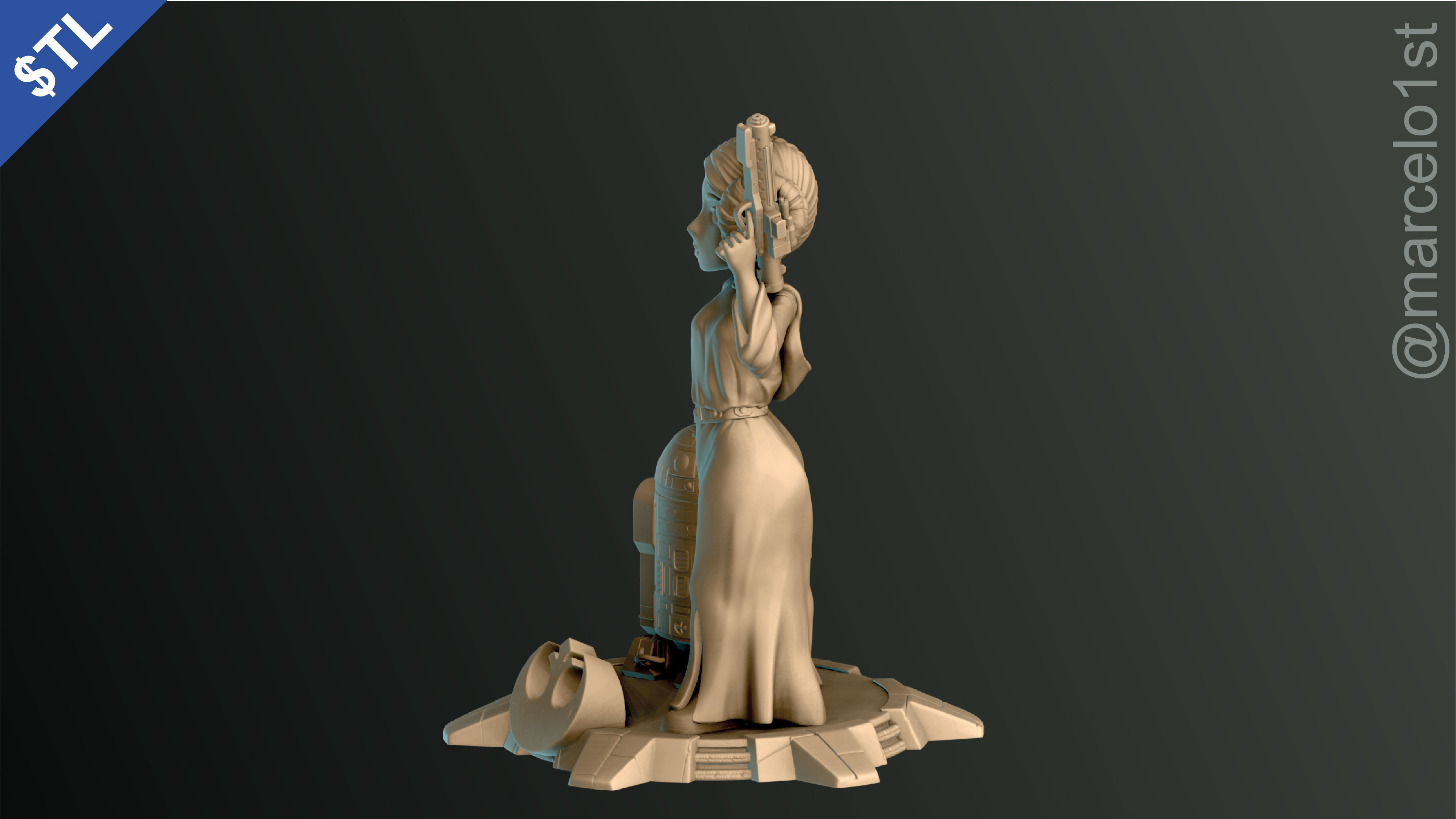 Princess Leia and R2D2 3D print model_17