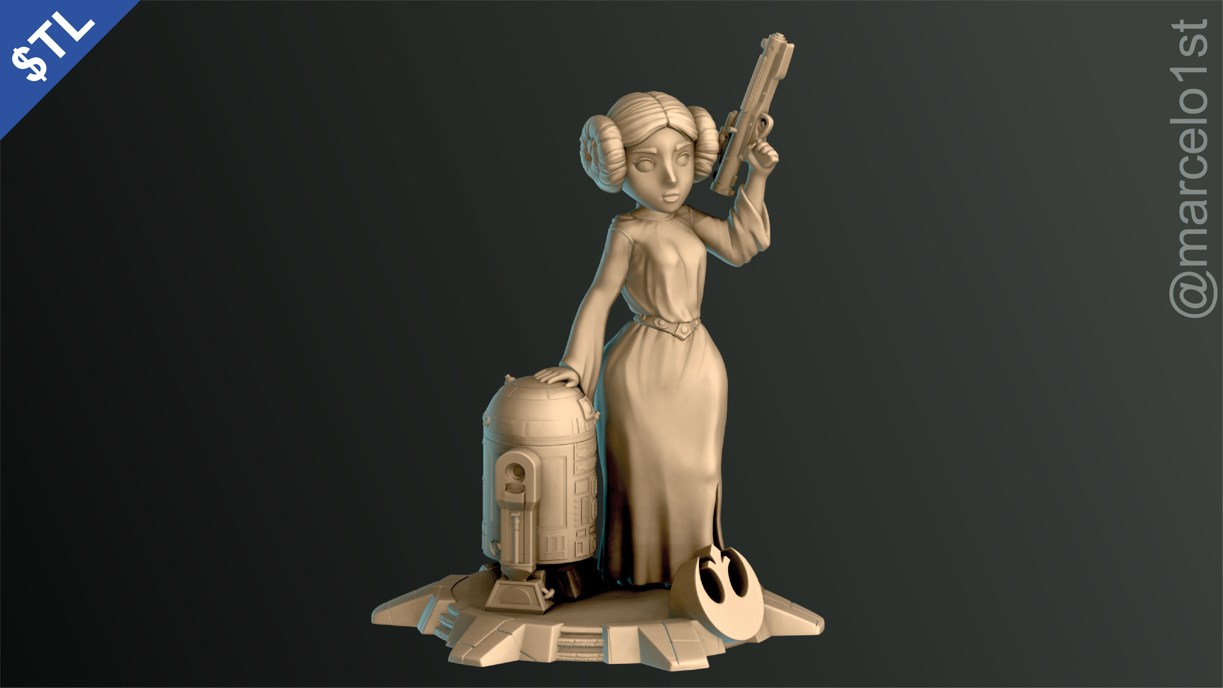 Princess Leia and R2D2 3D print model_7