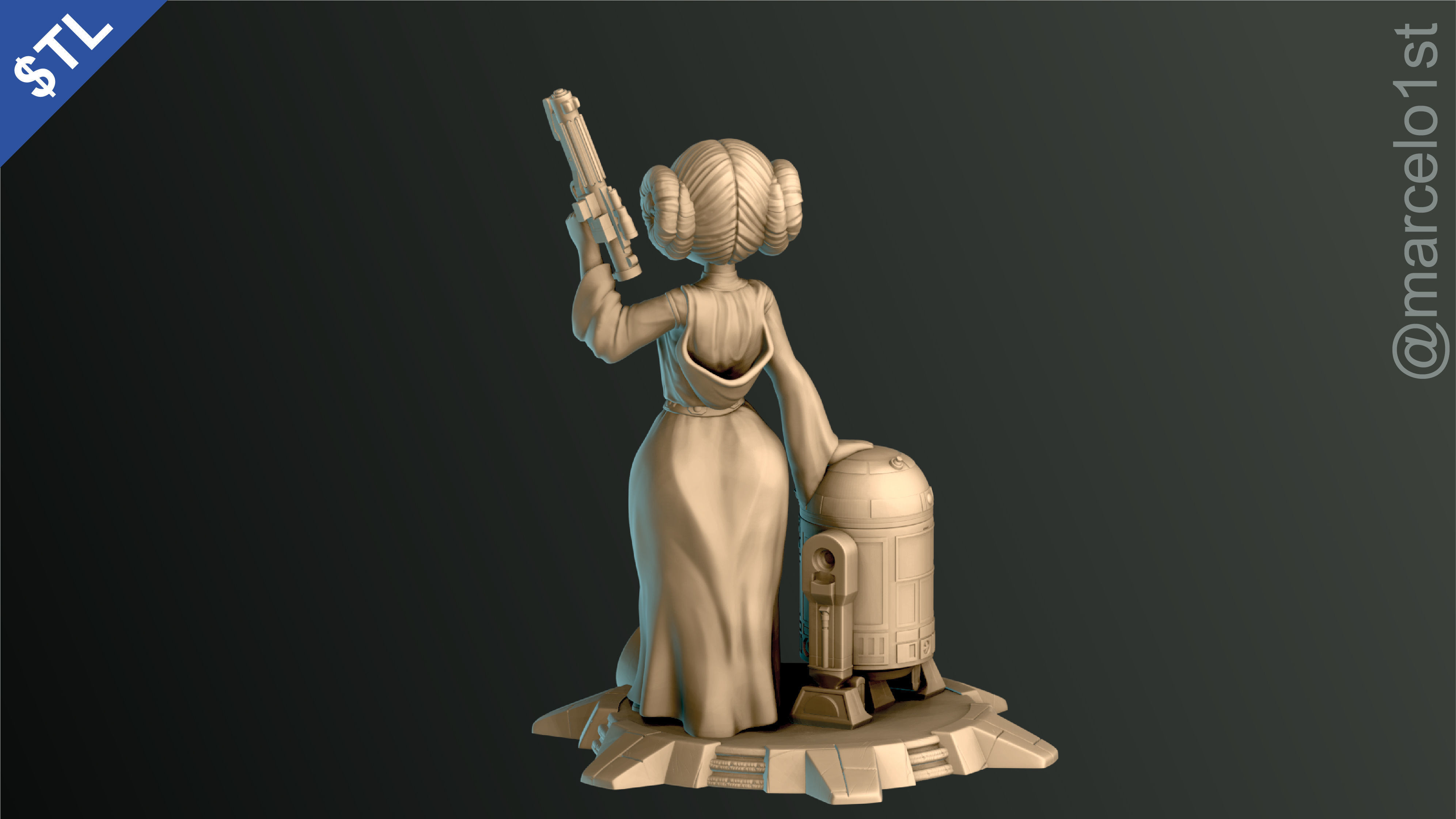 Princess Leia and R2D2 3D print model_14