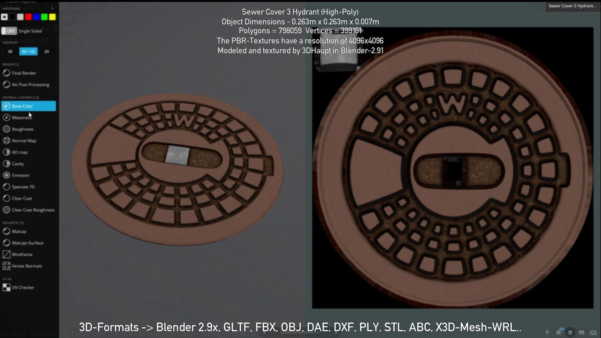 Sewer Cover 3 Hydrant High-Poly 3D model_17