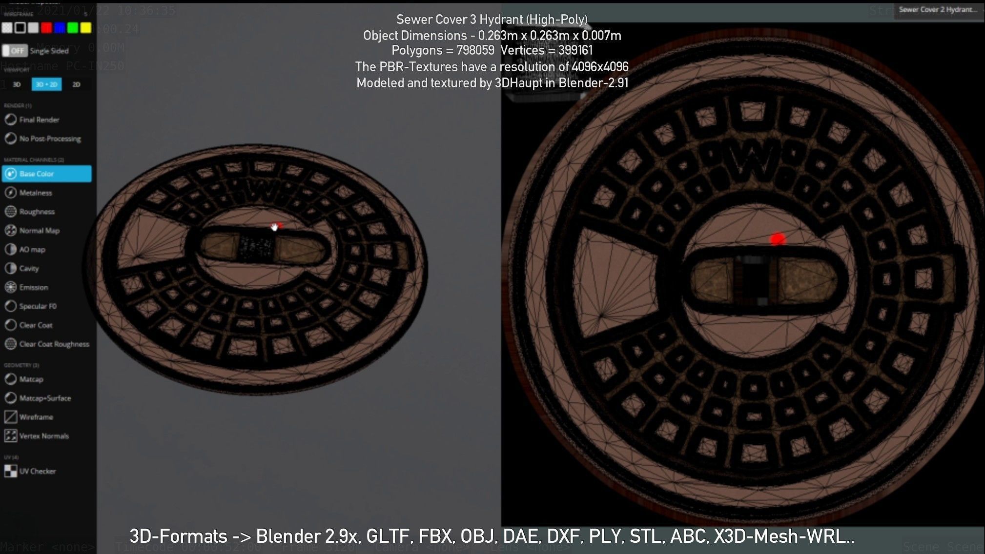 Sewer Cover 3 Hydrant High-Poly 3D model_35